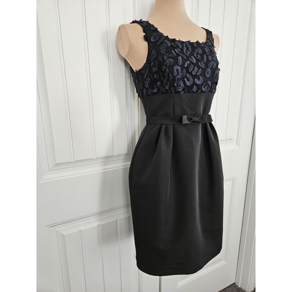 Taylor Black And Cobalt Cocktail Dress Size 2 Pockets And Belt - Picture 2 of 12
